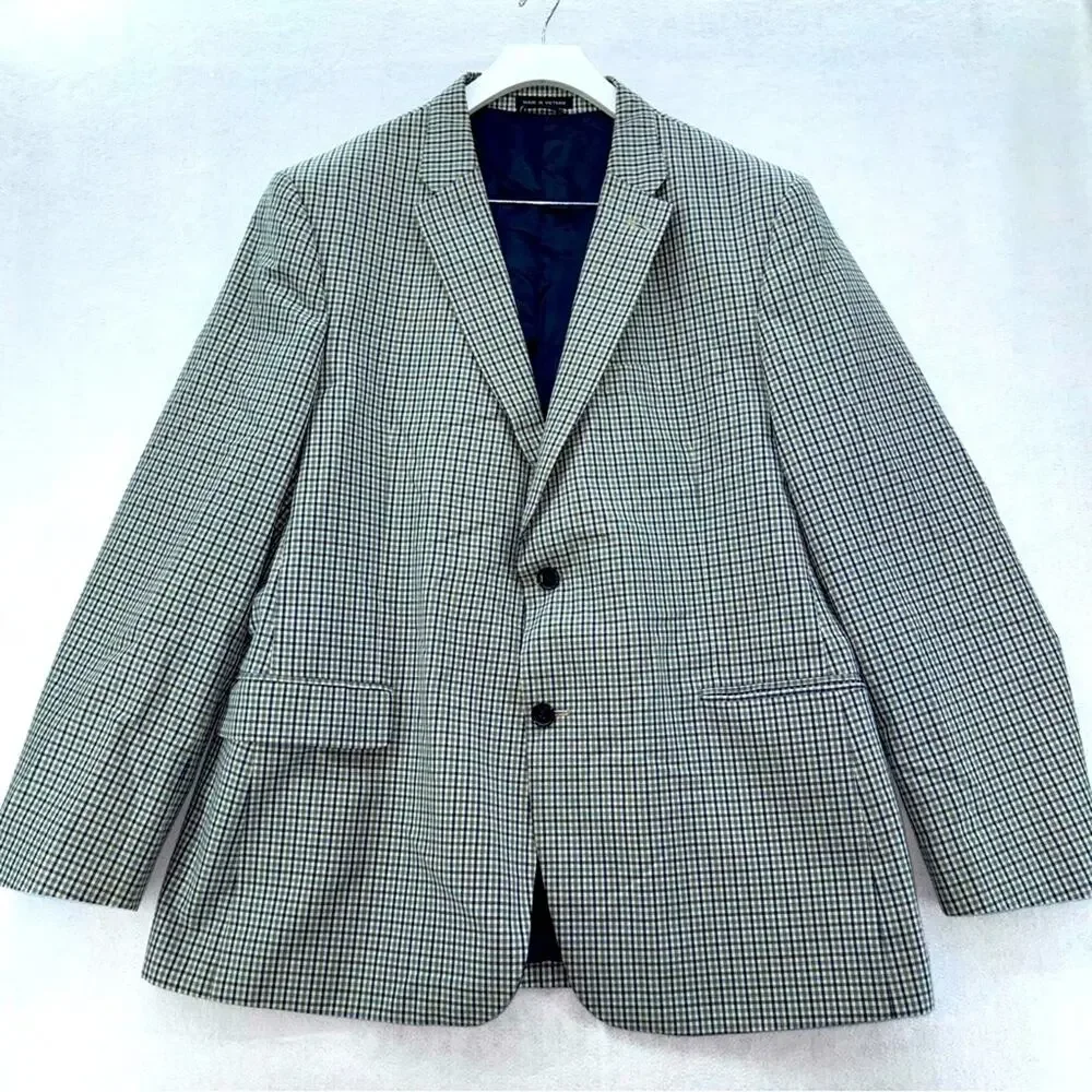 Men’s Tommy Hilfiger 2 Button Side Vent Multi Check Sport Coat Blue & Grey 46R